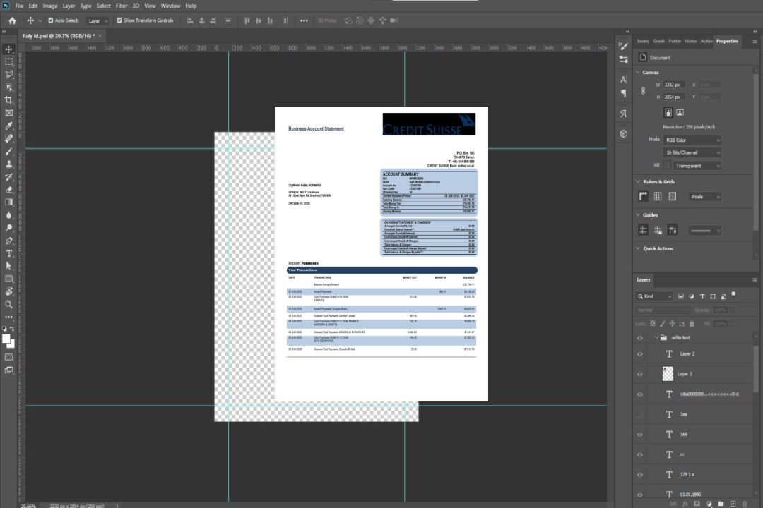 Modèle Word et PDF de relevé de compte d'entreprise de la Banque Credit Suisse template Modèle Word et PDF de relevé de compte d'entreprise de la Banque Credit Suisse template